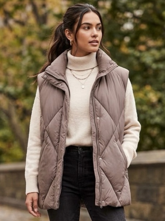 Abercrombie & Fitch Jackets & Blazers - Abercrombie & Fitch Oversized Diamond Puffer Vest in Taupe